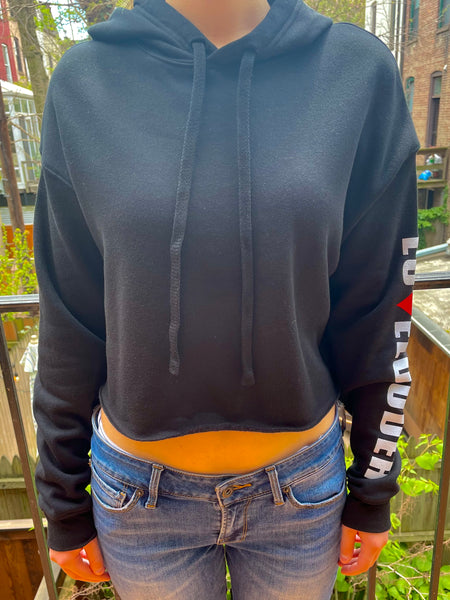 Women’s Crop Hooded Pullover Sweatshirt - Black